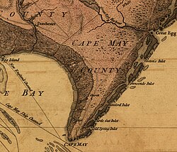 Location of Turtle Gut Inlet on map, 1777