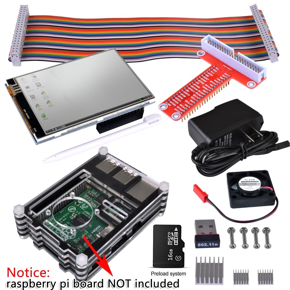 kuman for Raspberry Pi 3 2 (11-Items) Complete Starter Kit with WiFi 150Mbps 11n USB Adapter+3.5" LCD 480x320 Touch Screen + 16GB TF Card+ 9 Layers Case+5V 2A Power Supply+GPIO Board + Fan+ Heat Sink