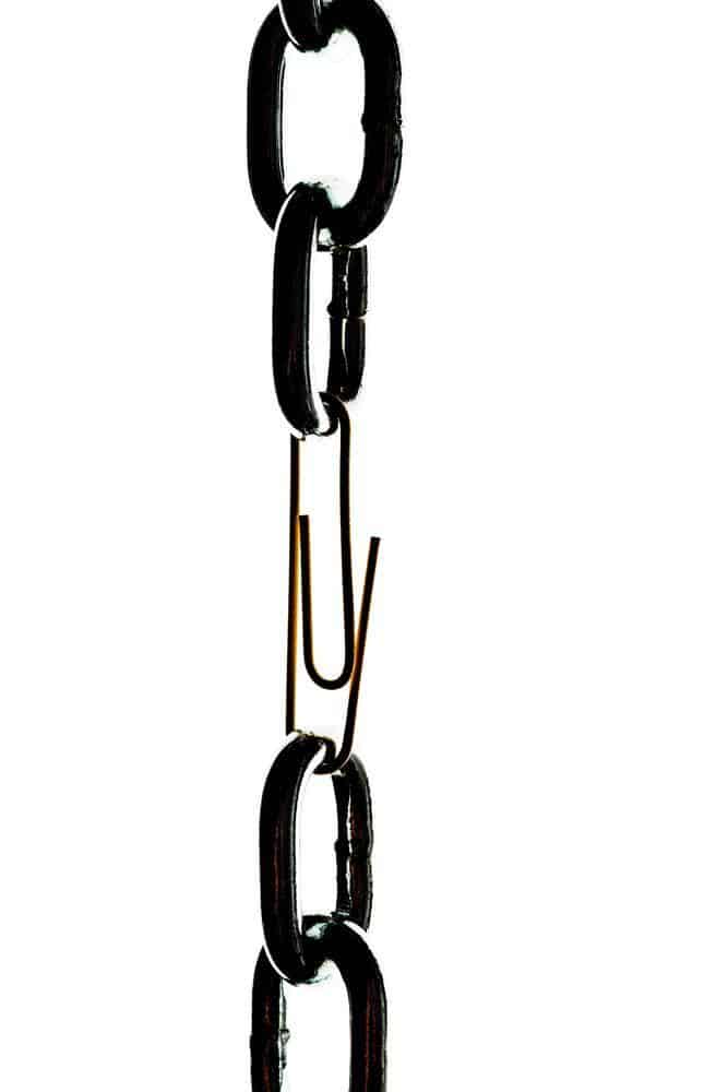 steel chain is held together by a paper clip