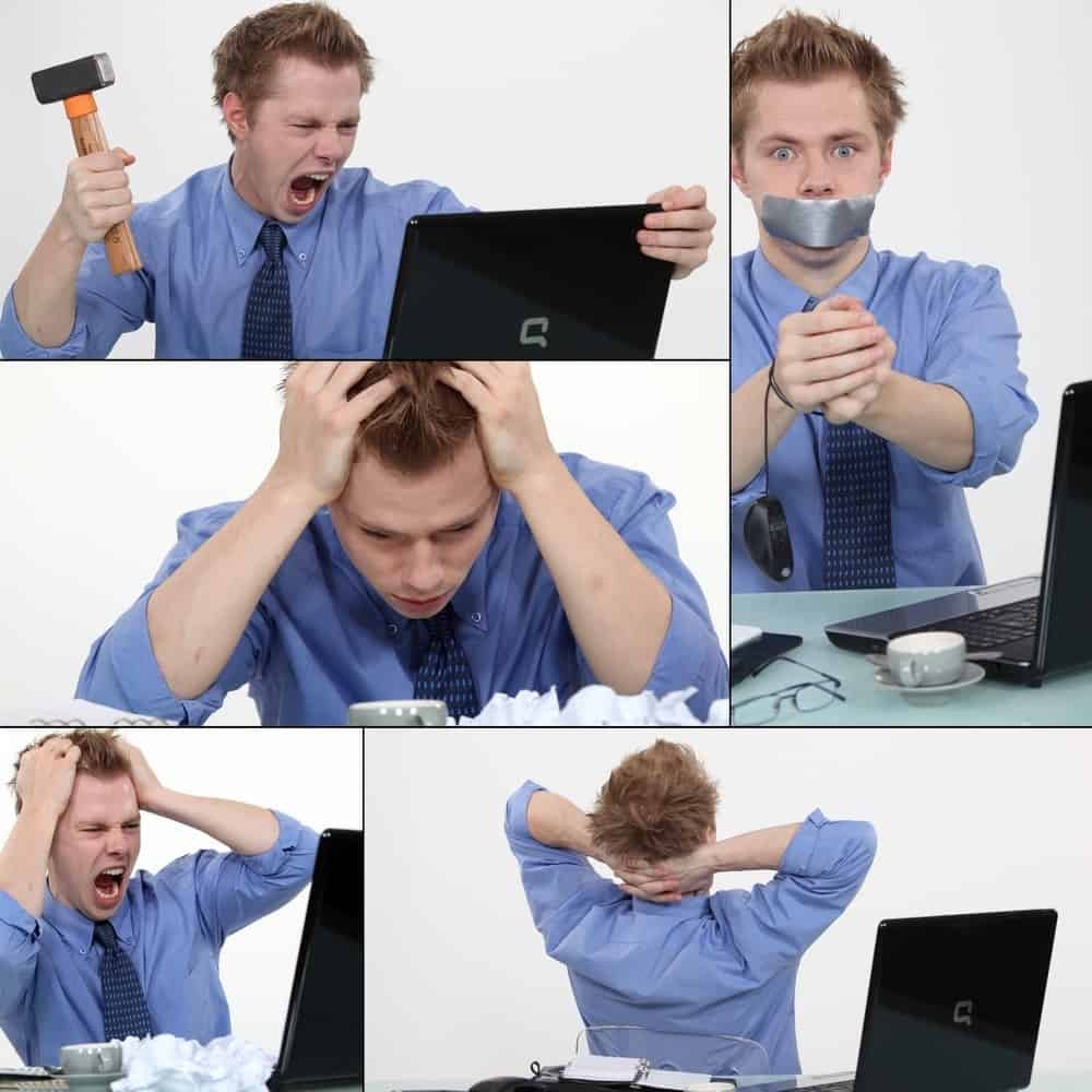 Collage of a frustrated man